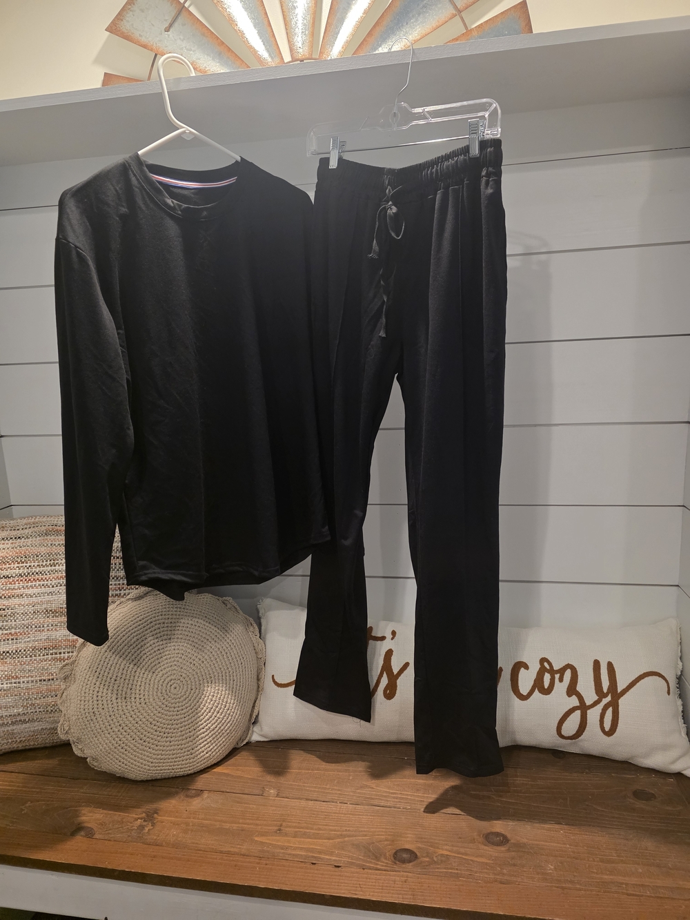 Ash Men's Black Long-Sleeve Top and Drawstring Pants Set